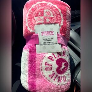 PINK Victoria's Secret Plush Logo Throw Blanket - Hot Pink Patchwork